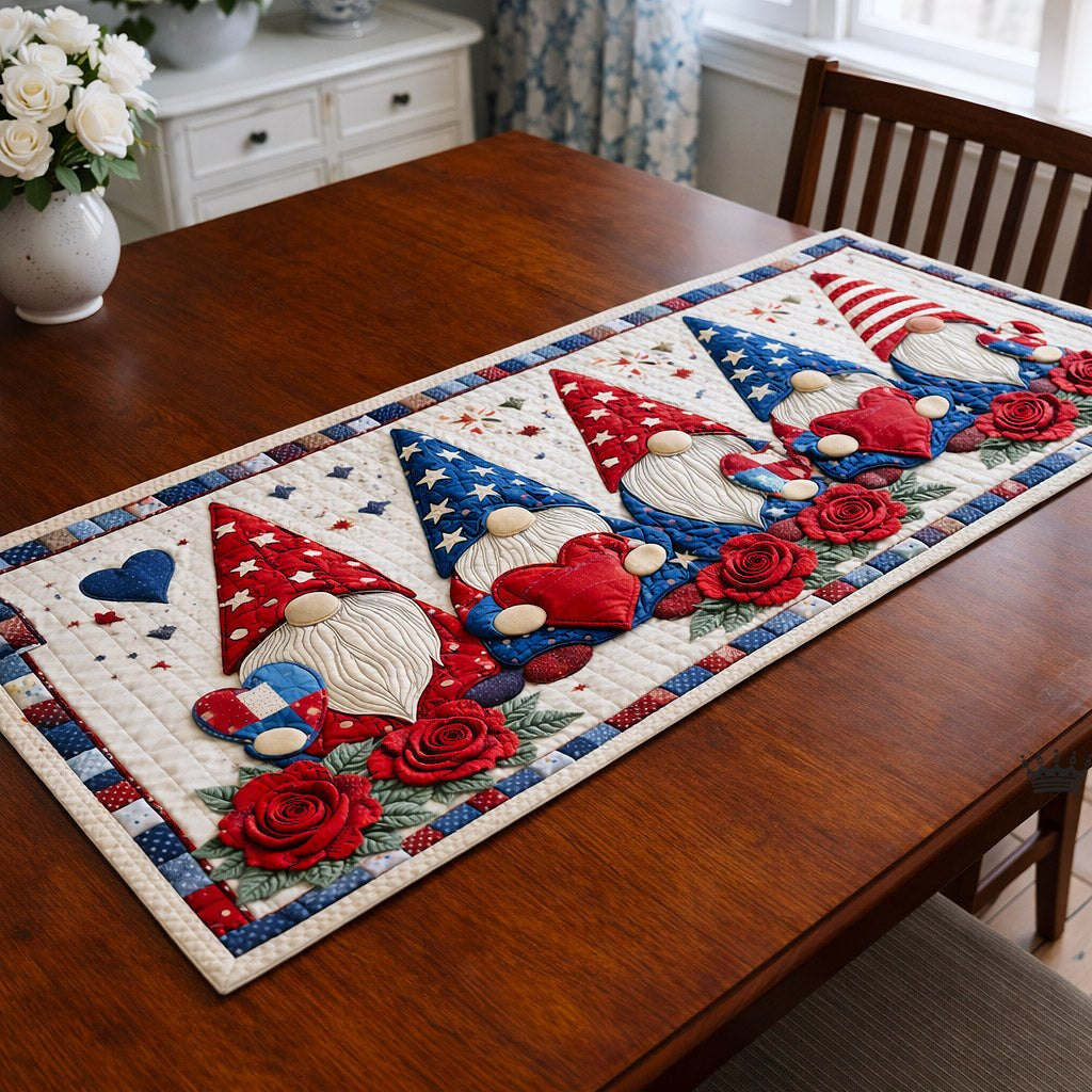 Patriotic Gnomes with Red Flowers Table Runner - Made to Order TABLE928