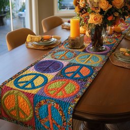 Peace Signs in Bright Blocks Table Runner - Made to Order TABLE928