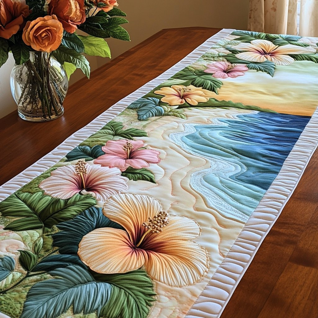 Peach Hibiscus by the Shore Table Runner - Made to Order TABLE928