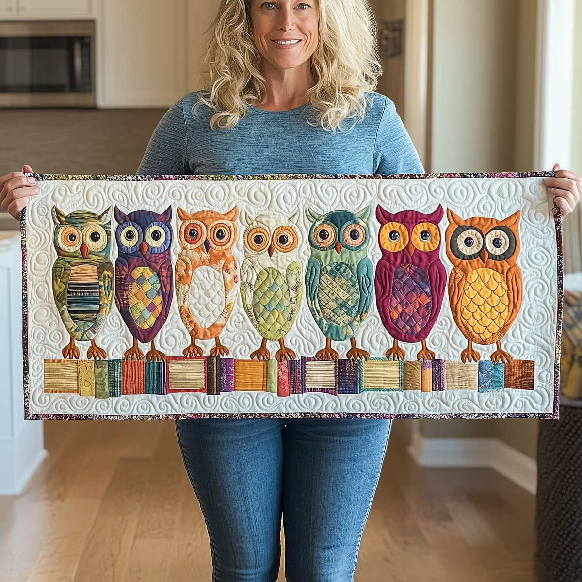 Owls with Rainbow Book Spines Table Runner - Made to Order TABLE928
