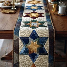 Patchwork Stars in Blue and Cream Table Runner - Made to Order TABLE928