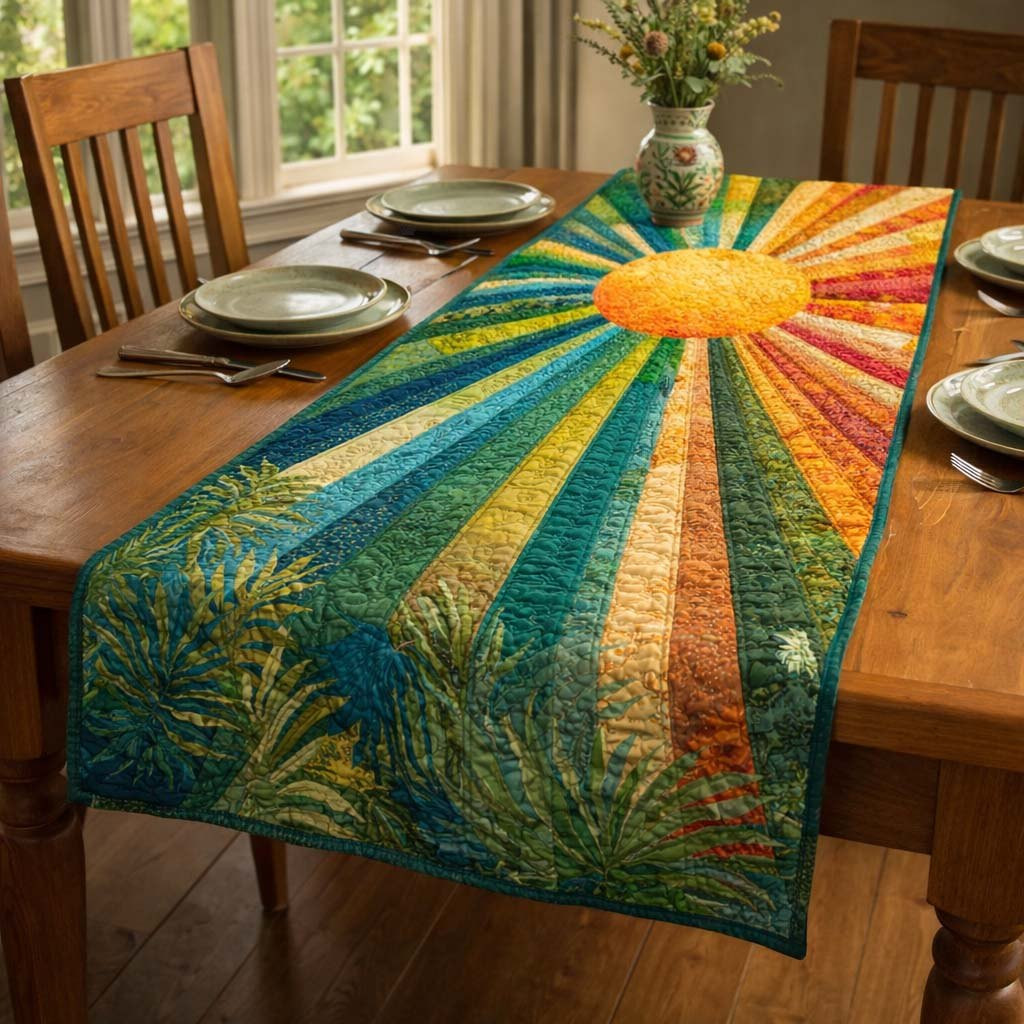 Orange Sun over Green Rays Table Runner - Made to Order TABLE928