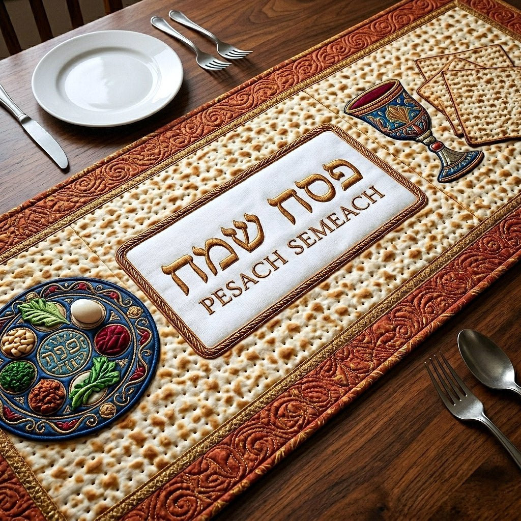 Pesach Semeach Matzah and Seder Plate Table Runner - Made to Order TABLE928