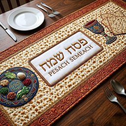 Pesach Semeach Matzah and Seder Plate Table Runner - Made to Order TABLE928