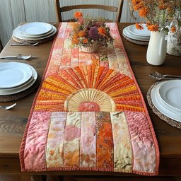 Orange Sunburst on Pink Patchwork Table Runner - Made to Order TABLE928