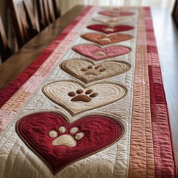 Paw Print Hearts on Pink Table Runner - Made to Order TABLE928