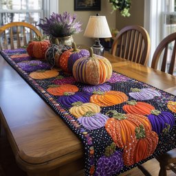 Pastel Pumpkin Pile on Polka Dots Table Runner - Made to Order TABLE928