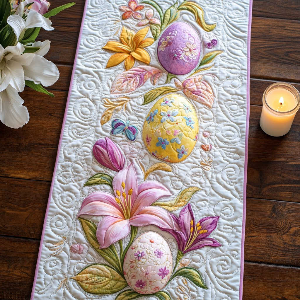 Pastel Lilies with Easter Eggs Table Runner - Made to Order TABLE928
