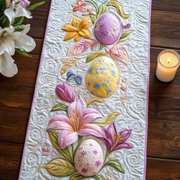 Pastel Lilies with Easter Eggs Table Runner - Made to Order TABLE928