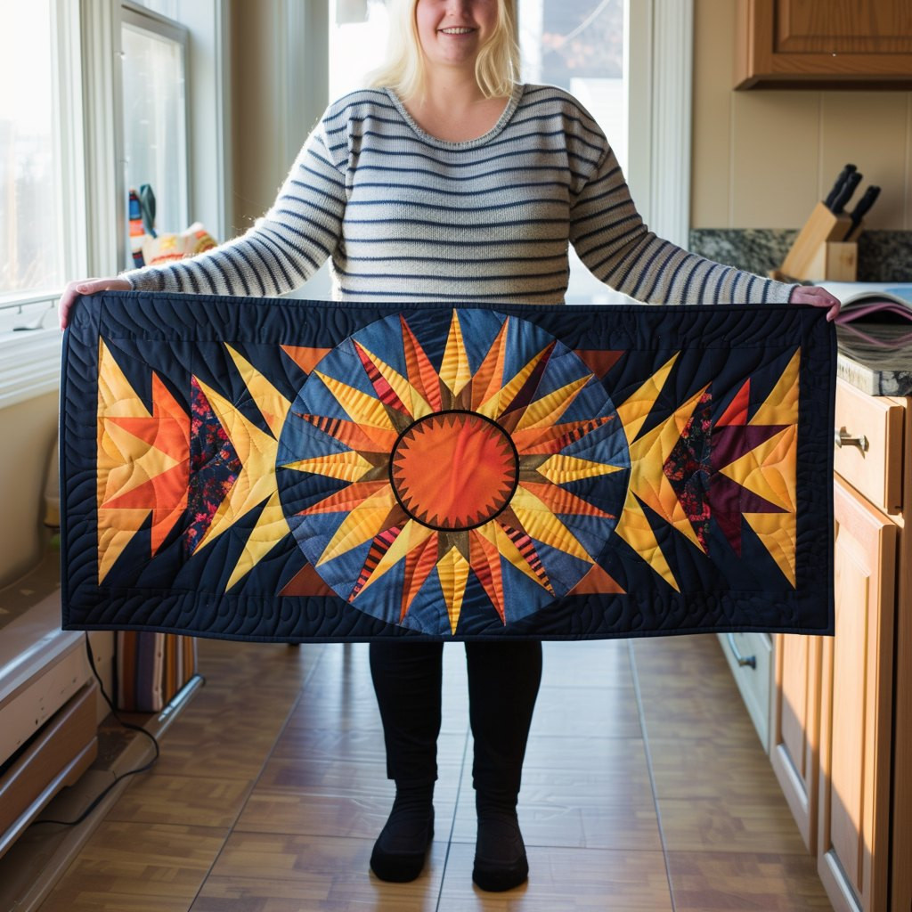 Orange Sunburst Star on Navy Table Runner - Made to Order TABLE928