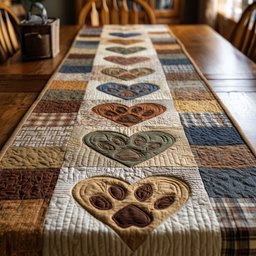 Paw Hearts on Tan Patchwork Table Runner - Made to Order TABLE928