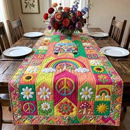 Peace Signs with Daisies and Rainbows Table Runner - Made to Order TABLE928