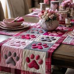 Paw Prints in Pink and Cream Table Runner - Made to Order TABLE928