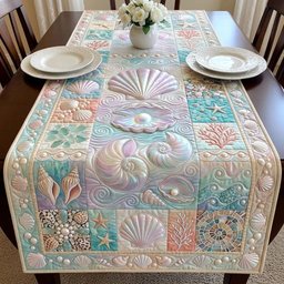 Pearl Shell on Pastel Blocks Table Runner - Made to Order TABLE928