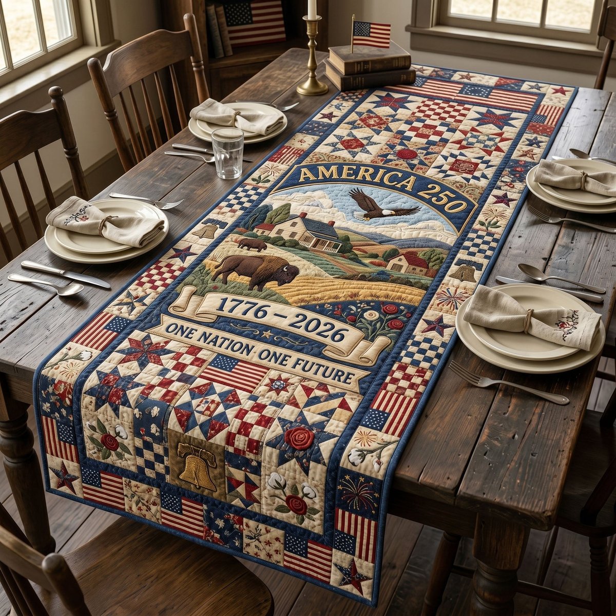 One Nation One Future with Bison Table Runner - Made to Order TABLE928
