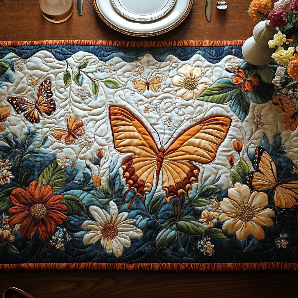 Orange Butterfly with Cream Daisies Table Runner - Made to Order TABLE928