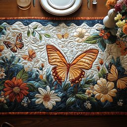 Orange Butterfly with Cream Daisies Table Runner - Made to Order TABLE928
