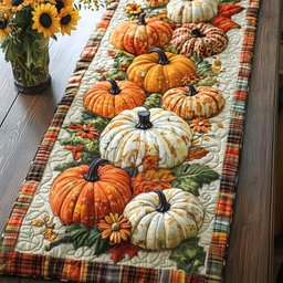 Orange and White Pumpkins with Plaid Table Runner - Made to Order TABLE928