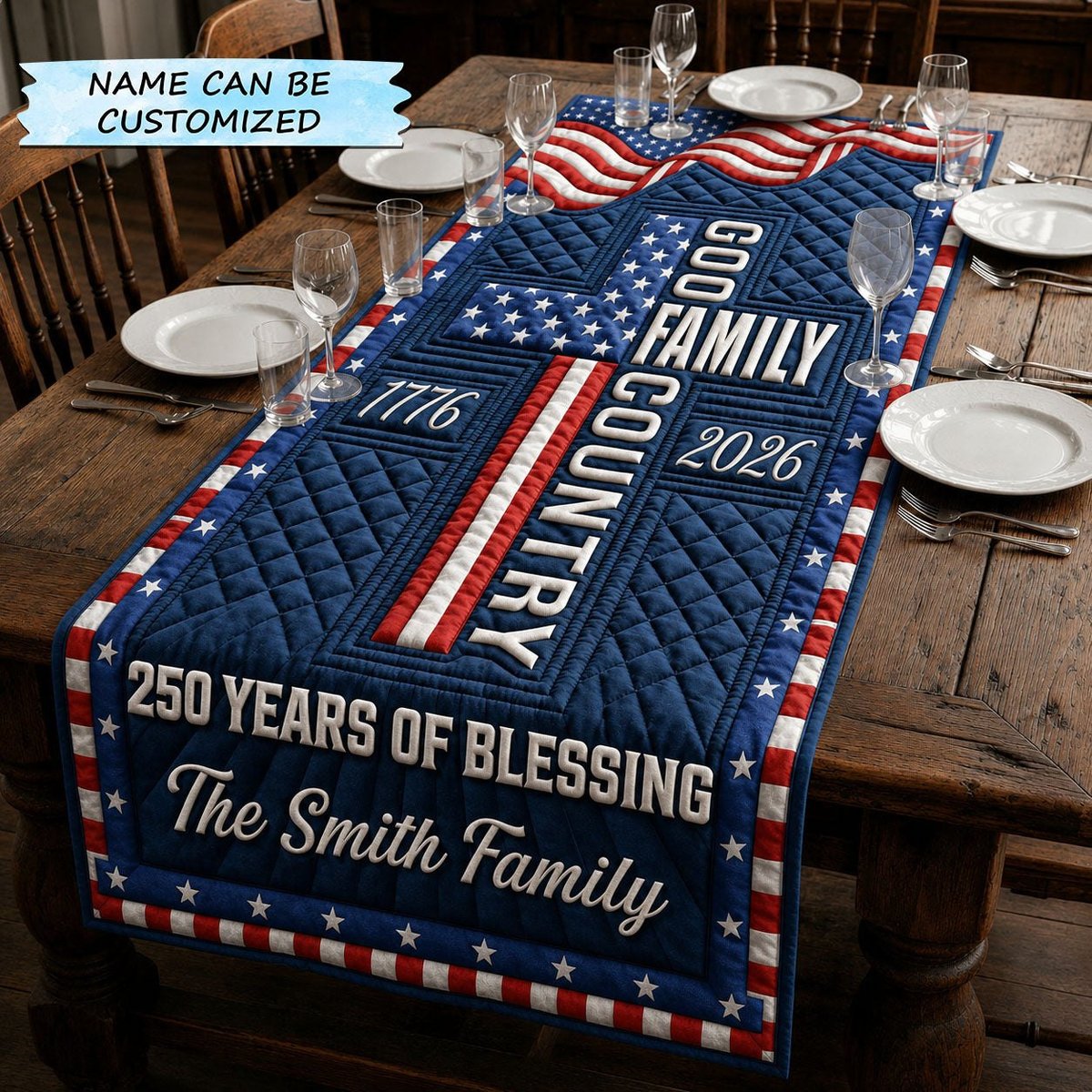 Oldschool American Flag Table Runner - Made to Order TABLE928