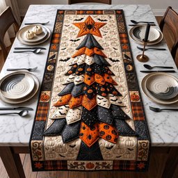 Orange and Black Patchwork Tree Table Runner - Made to Order TABLE928