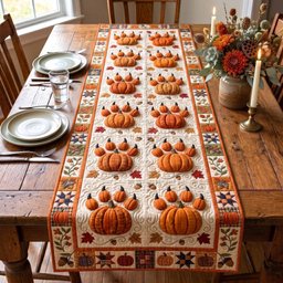Orange Pumpkin Blocks on Cream Table Runner - Made to Order TABLE928