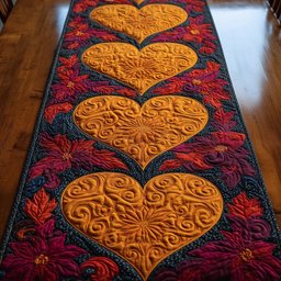 Orange Hearts on Red Autumn Leaves Table Runner - Made to Order TABLE928