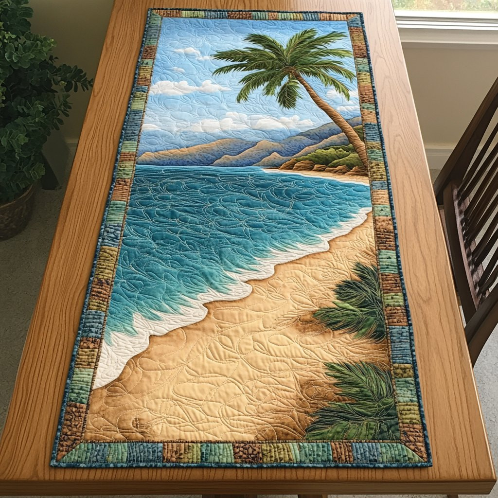 Ocean Waves on Sandy Shore Table Runner - Made to Order TABLE928