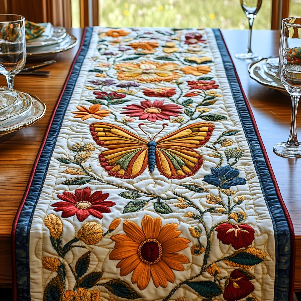 Orange Butterfly with Red Blooms Table Runner - Made to Order TABLE928