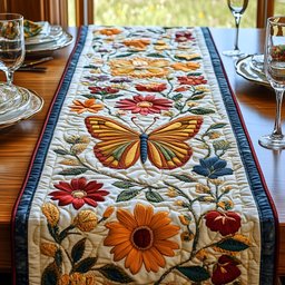 Orange Butterfly with Red Blooms Table Runner - Made to Order TABLE928