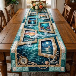 Ocean Window Frames with Compass Table Runner - Made to Order TABLE928