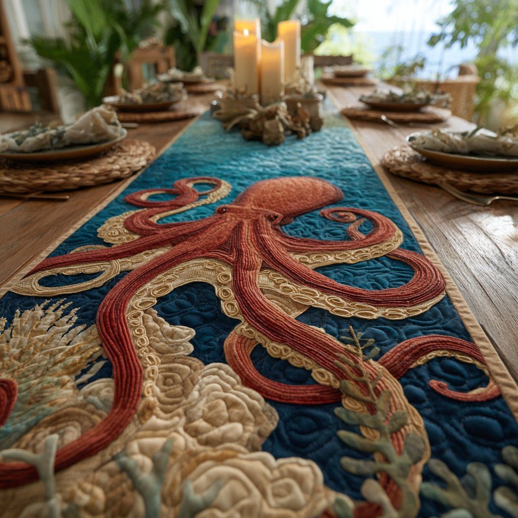 Octopus on Teal Water Table Runner - Made to Order TABLE928