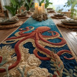 Octopus on Teal Water Table Runner - Made to Order TABLE928