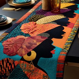 Orange Headwraps on Teal Patterns Table Runner - Made to Order TABLE928