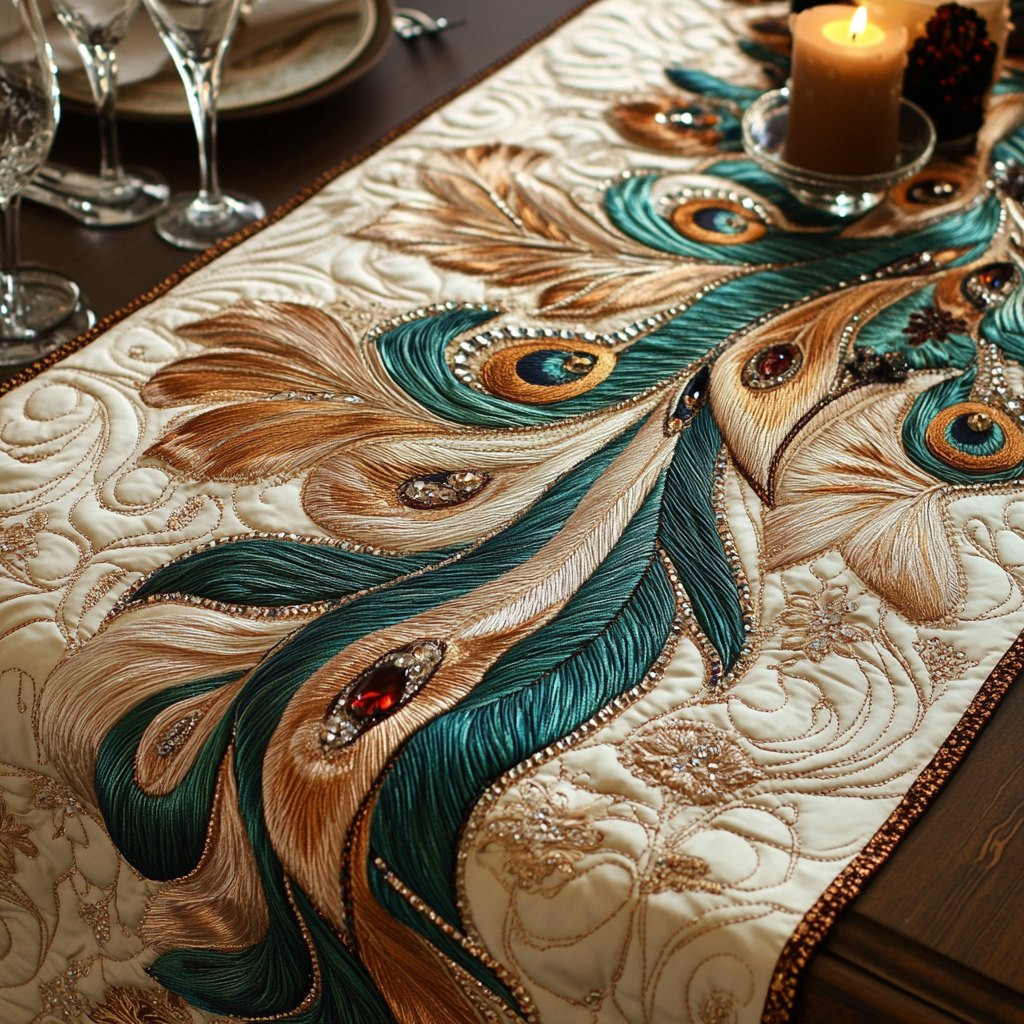 Opulent Peacock Table Runner - Made to Order TABLE928