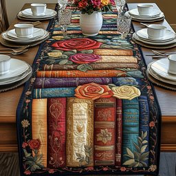 Old Books with Rose and Ribbon Table Runner - Made to Order TABLE928