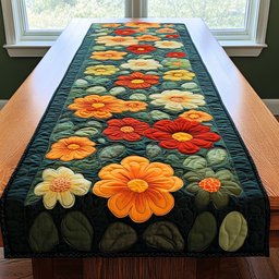 Orange Blossoms on Dark Green Table Runner - Made to Order TABLE928