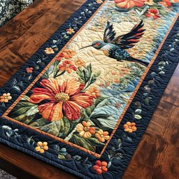 Orange Blooms with Hummingbird Table Runner - Made to Order TABLE928