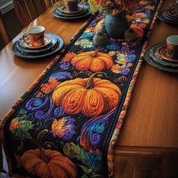 Orange Pumpkins on Purple Leaves Table Runner - Made to Order TABLE928