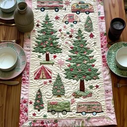 Pine Trees and Campers on Cream Table Runner - Made to Order TABLE928