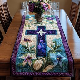 Navy Cross with a White Blossom Table Runner - Made to Order TABLE928