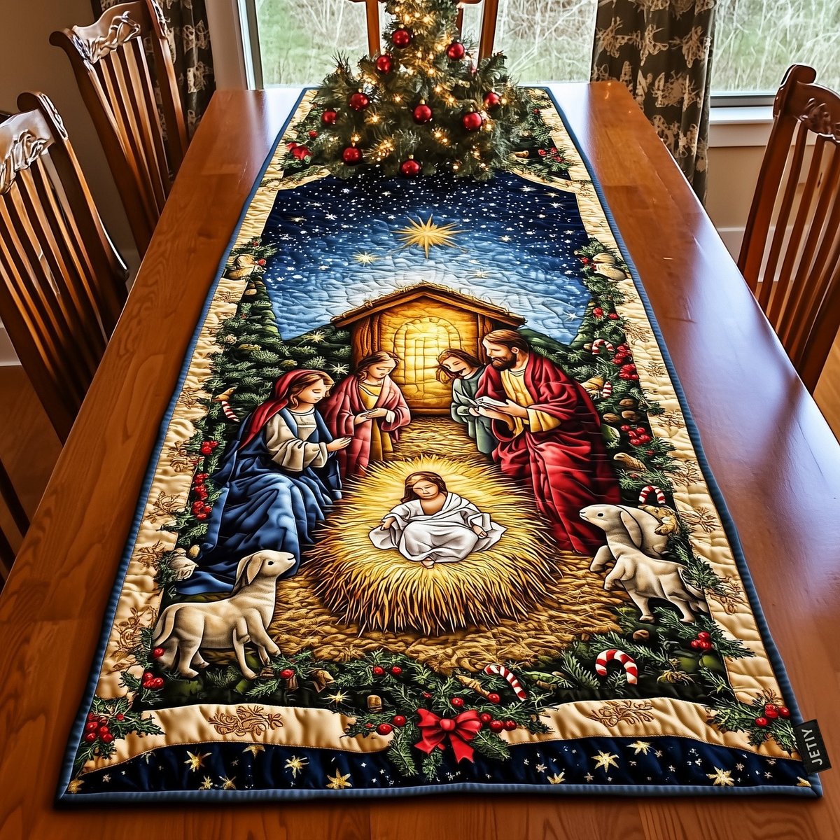 Nativity with Shepherds and Sheep Table Runner - Made to Order TABLE928