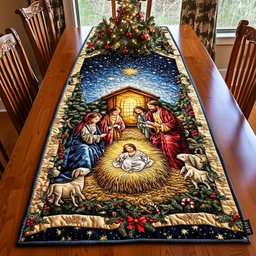 Nativity with Shepherds and Sheep Table Runner - Made to Order TABLE928