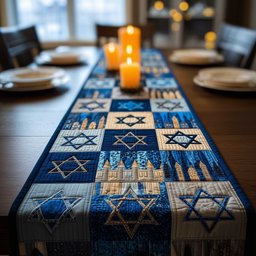 Navy Star Blocks with City Skyline Table Runner - Made to Order TABLE928