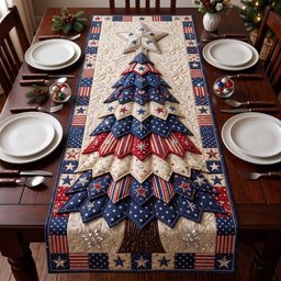 Navy Patchwork Patriotic Tree Table Runner - Made to Order TABLE928