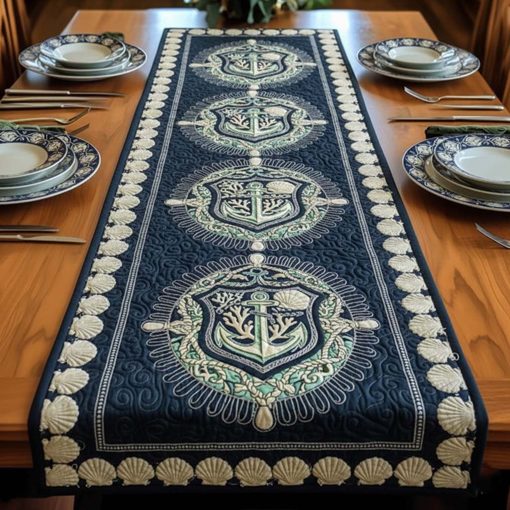 Navy Panel with Anchor Crests Table Runner - Made to Order TABLE928