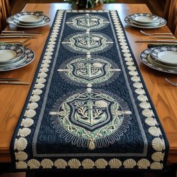 Navy Panel with Anchor Crests Table Runner - Made to Order TABLE928