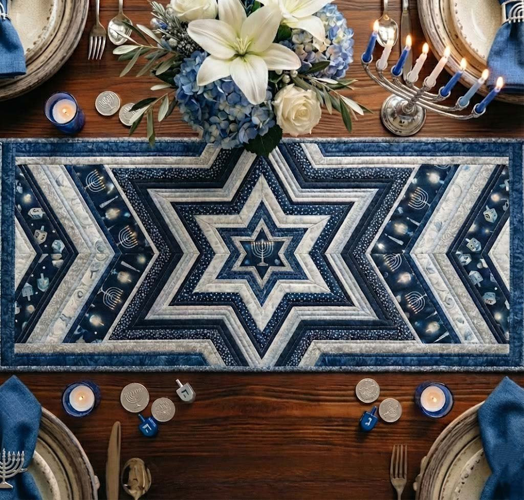 Navy Starburst Medallion Table Runner - Made to Order TABLE928