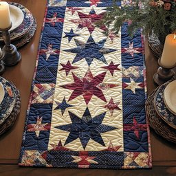 Navy and Red Star Blocks Table Runner - Made to Order TABLE928