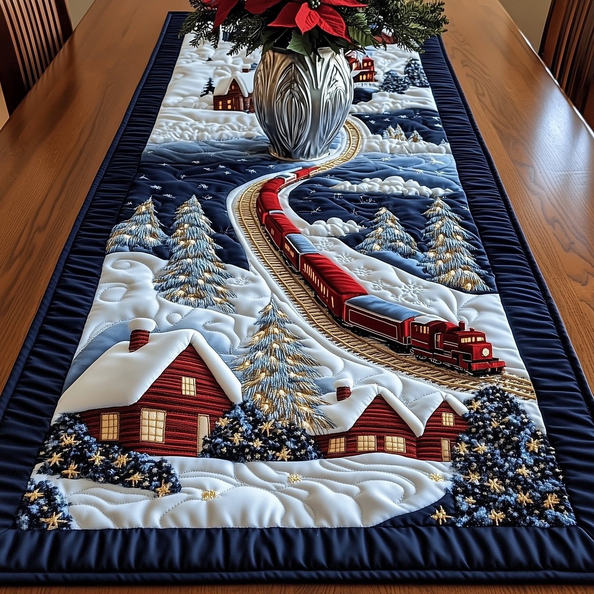 Night Train Through the Snowy Village Table Runner - Made to Order TABLE928