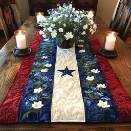Navy Star Among White Blossoms Table Runner - Made to Order TABLE928